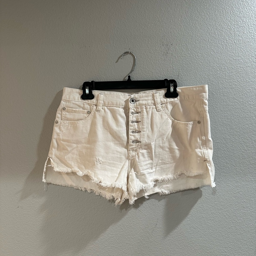 Free People Cream Jean Shorts High-Waisted Distressed